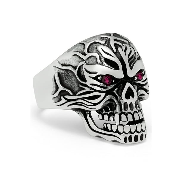 Heavy Atique Rose and Skull Mens Engagement Ring Oxidized 925 Sterling Silver 